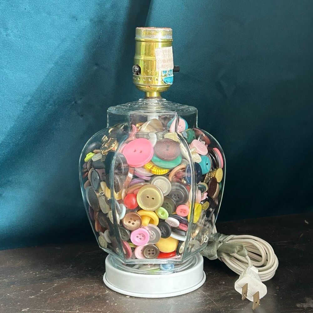 Vintage Button Filled Table Lamp
